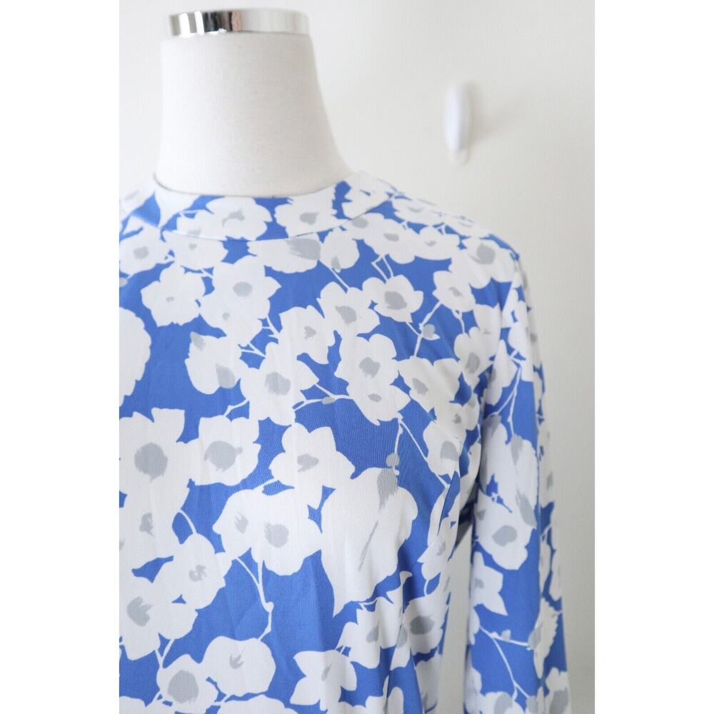 Vintage 1970s Marek New York Midi Dress Blue Floral Print Long Sleeve - Picture 4 of 11